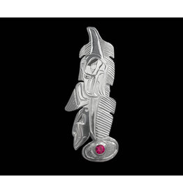 SOLD  Silver Gitxsan Eagle Feather Pendant with Birthstone