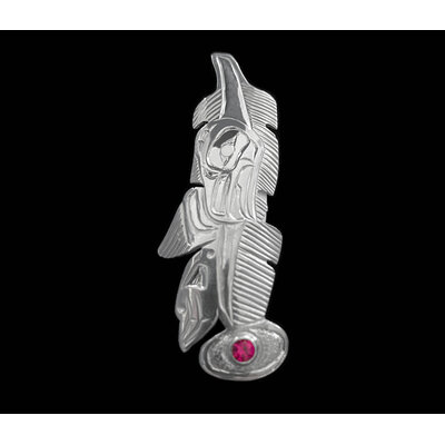 SOLD  Silver Gitxsan Eagle Feather Pendant with Birthstone