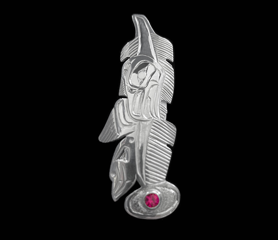 Silver Gitxsan Eagle Feather Pendant with Birthstone