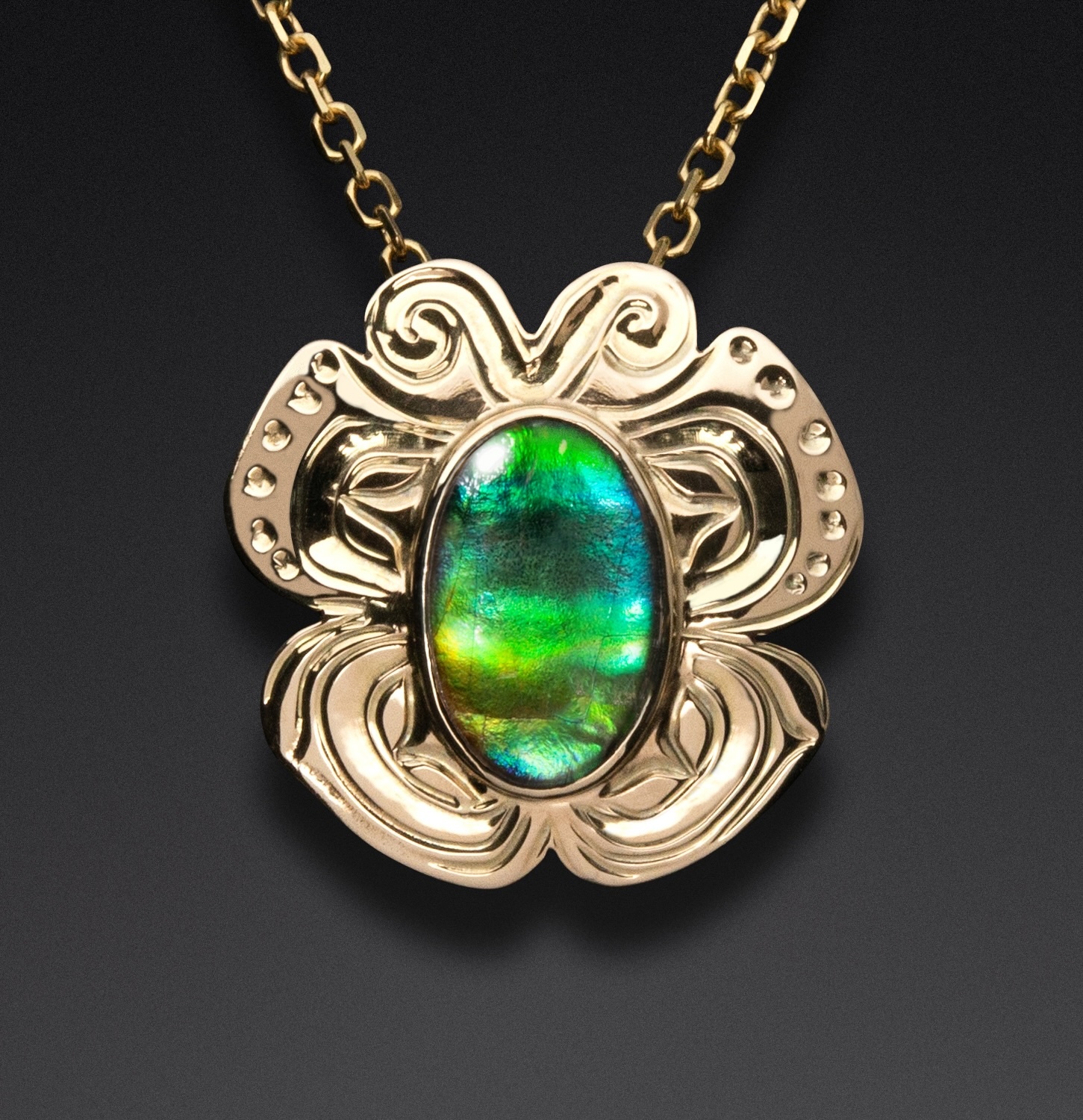 14 Kt & AA Ammolite Butterfly Pendant