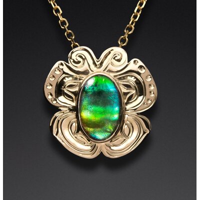 14 Kt & AA Ammolite Butterfly Pendant