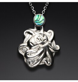 Silver Octopus Repousse Pendant with Abalone Bale