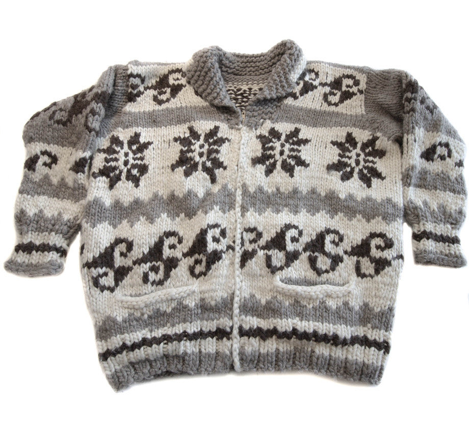 Large Cowichan Snowflake and Wave Sweater