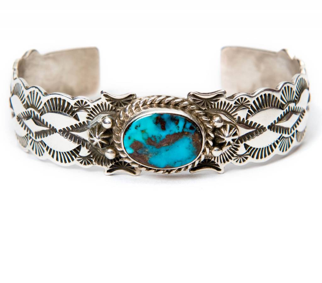Apache Blue Turquoise Bracelet by Fred Cleveland (Navajo).