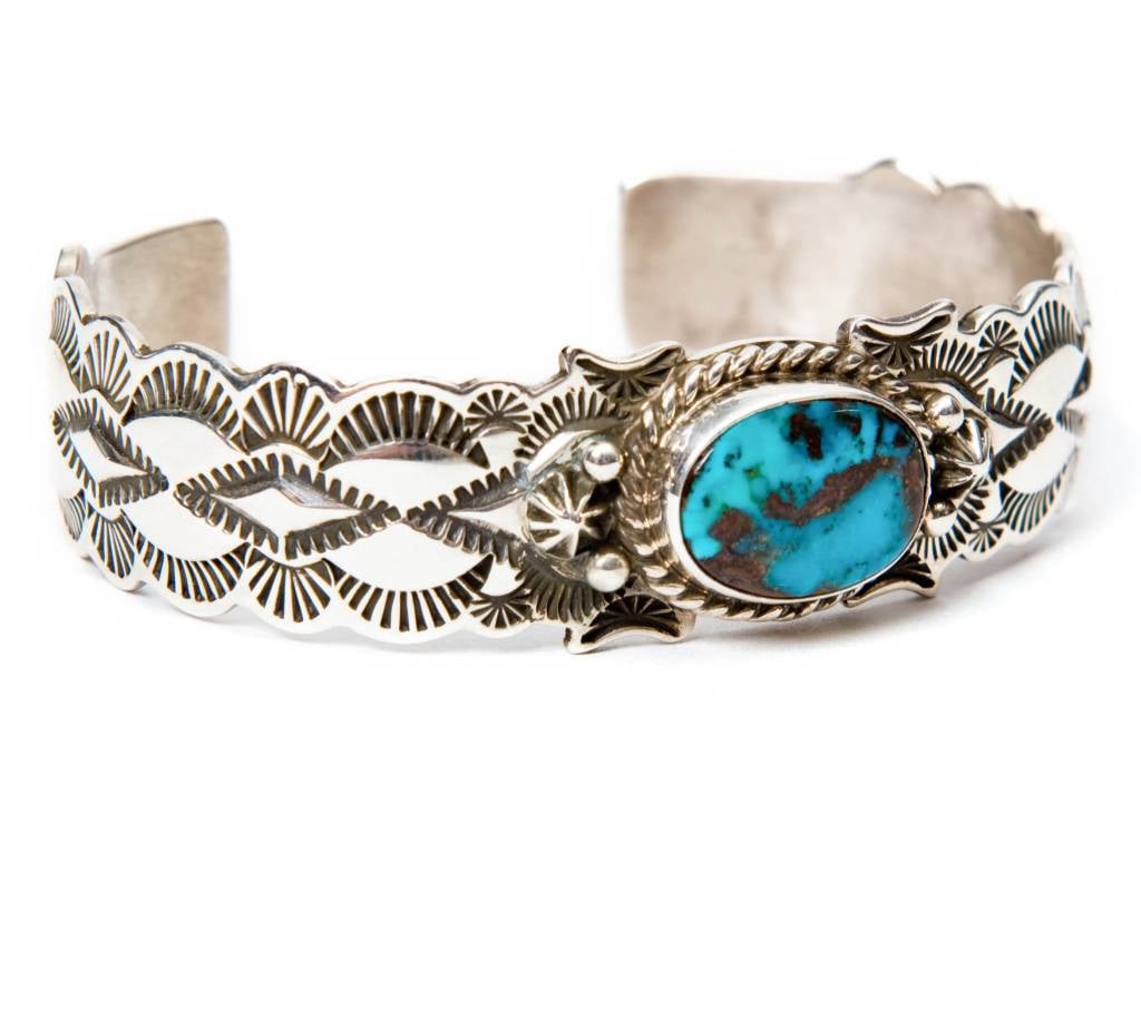Apache Blue Turquoise Bracelet by Fred Cleveland (Navajo).