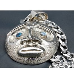 Moon Mask Repousse Pendant with Abalone Inlay