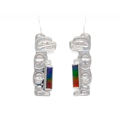 SOLD  Silver with Ammolite Bear Earrings