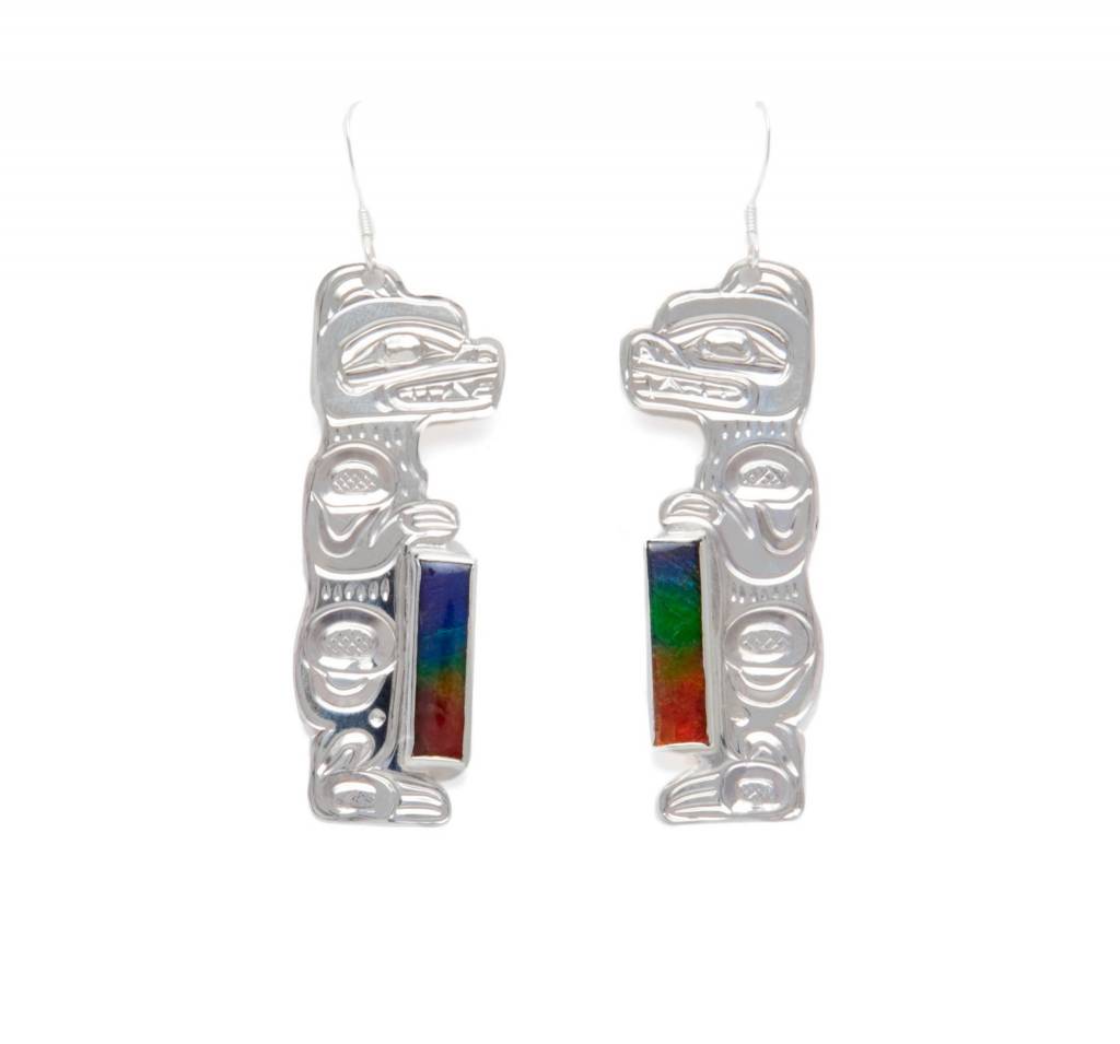 SOLD  Silver with Ammolite Bear Earrings