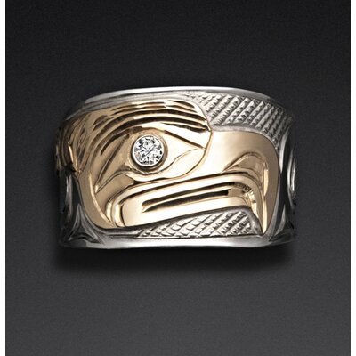 Silver / Gold Thunderbird Ring with a  Diamond Eye
