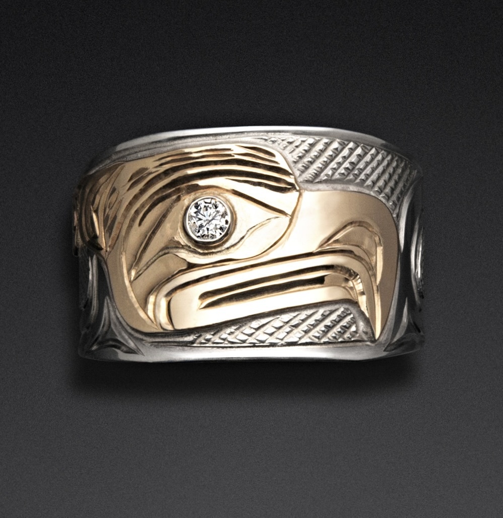 Silver / Gold Thunderbird Ring with a  Diamond Eye
