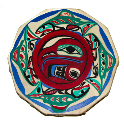 Nu-Chah-Nulth Painted Drum 'Salmon Cycle'