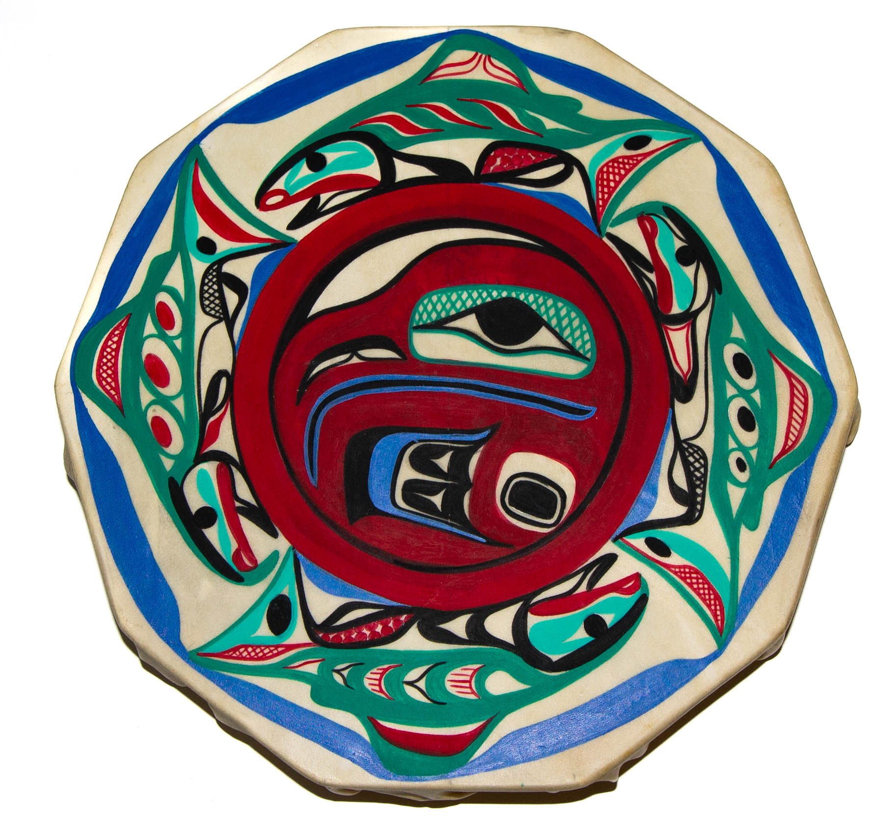 Nu-Chah-Nulth Painted Drum 'Salmon Cycle'
