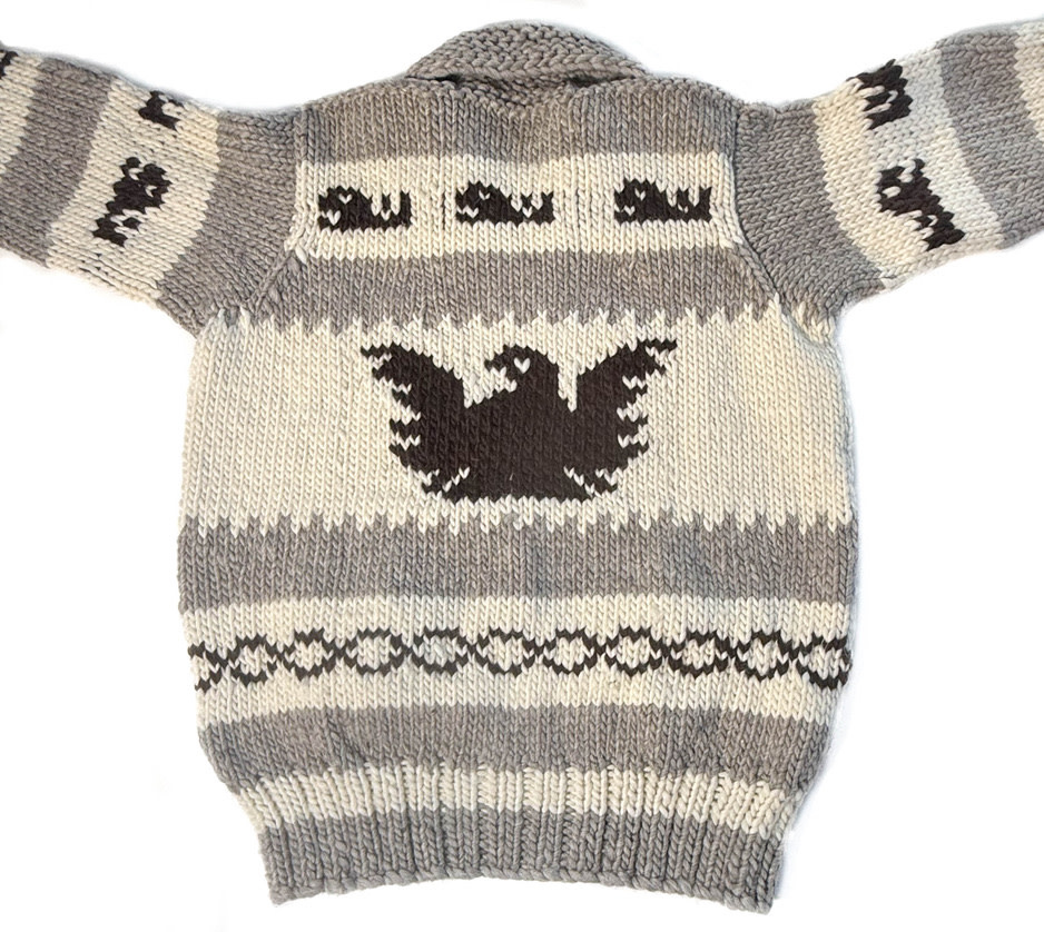XL Cowichan Sweater Thunderbird and Orca