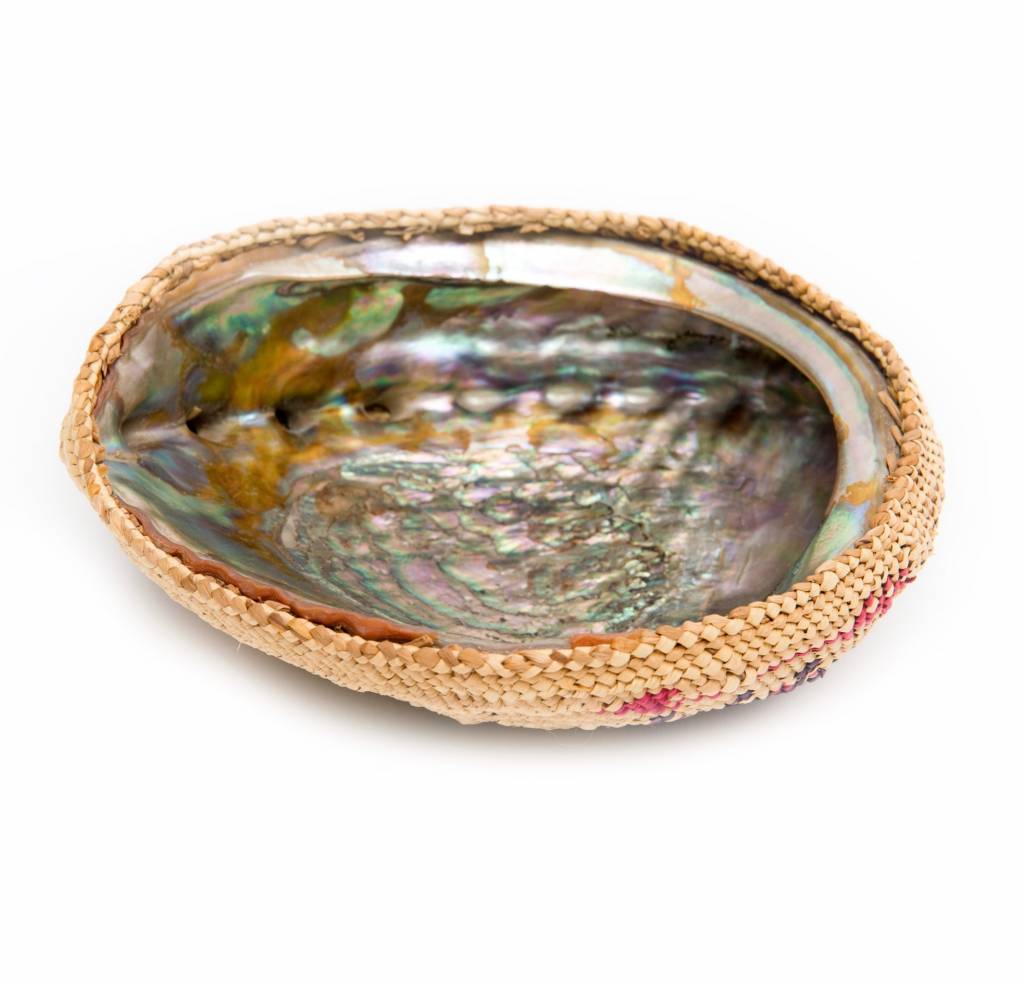 Abalone Shell with Cedar Weaving by Grace Touchie (Nuu chah nulth)