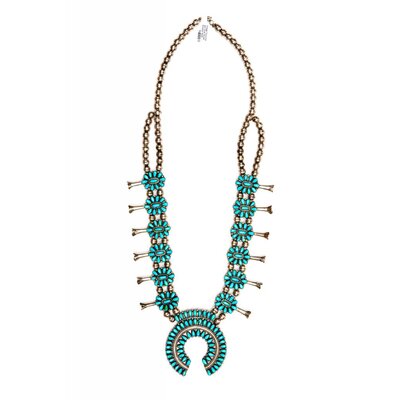 SOLD Vintage Turquoise and Coral Squash Blossom Necklace