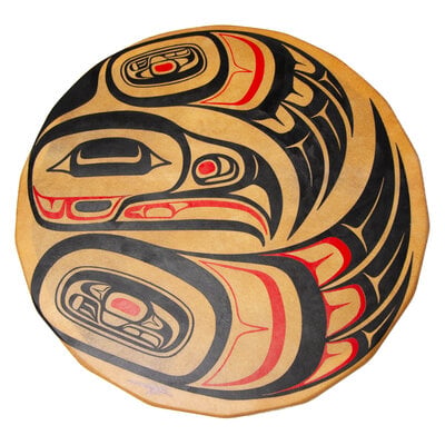Painted Haida Drum Raven Design