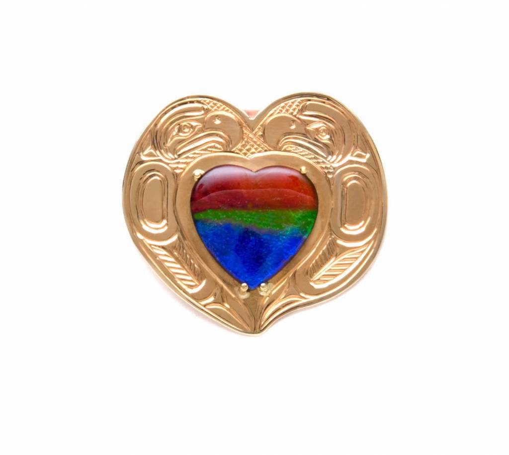 SOLD  14 Kt Gold with Ammolite Eagle Heart Pendant