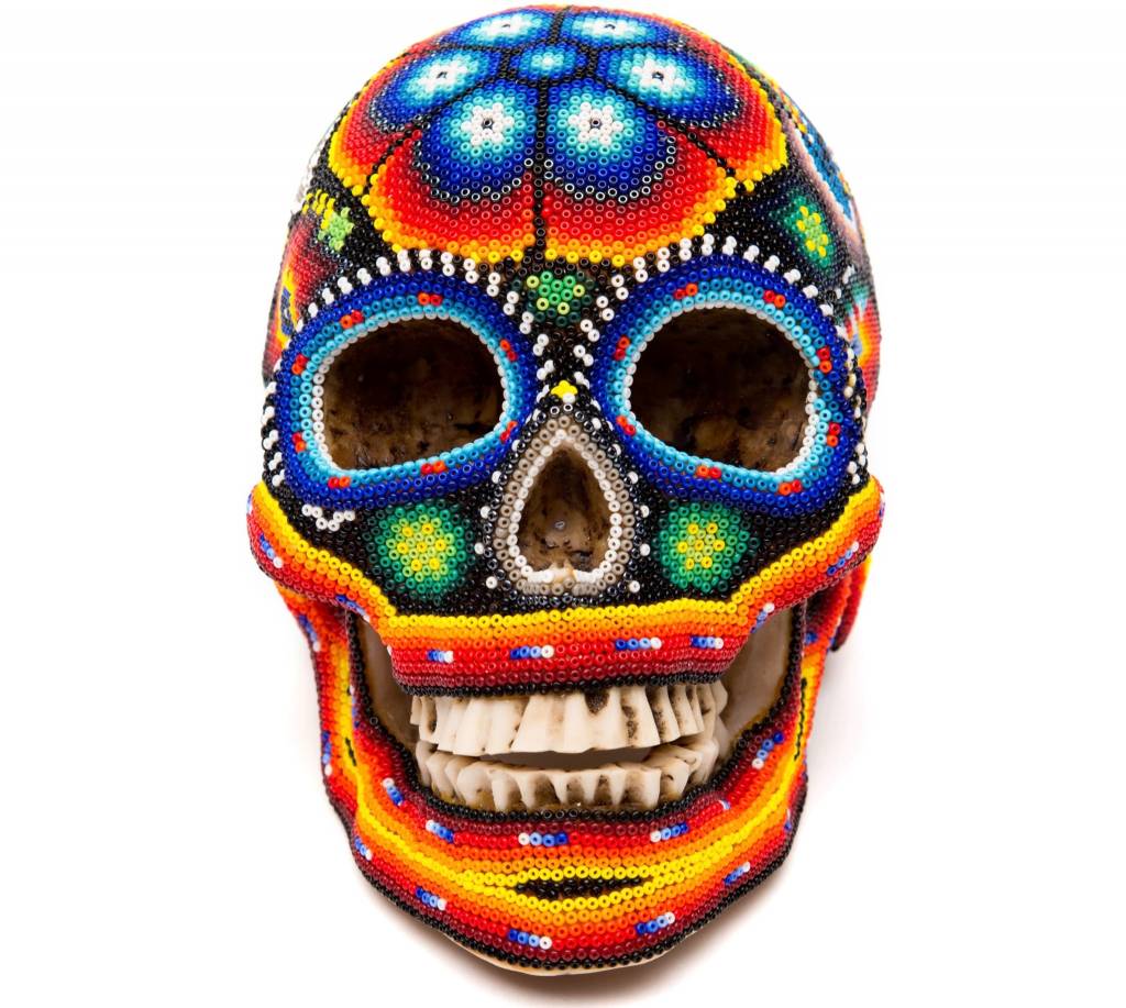 Beaded Ceramic Human Skulls (Huichol).