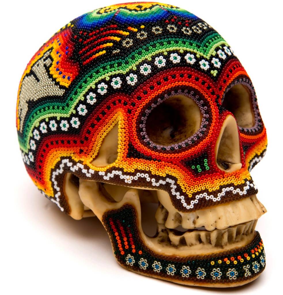 Beaded Ceramic Human Skulls (Huichol).