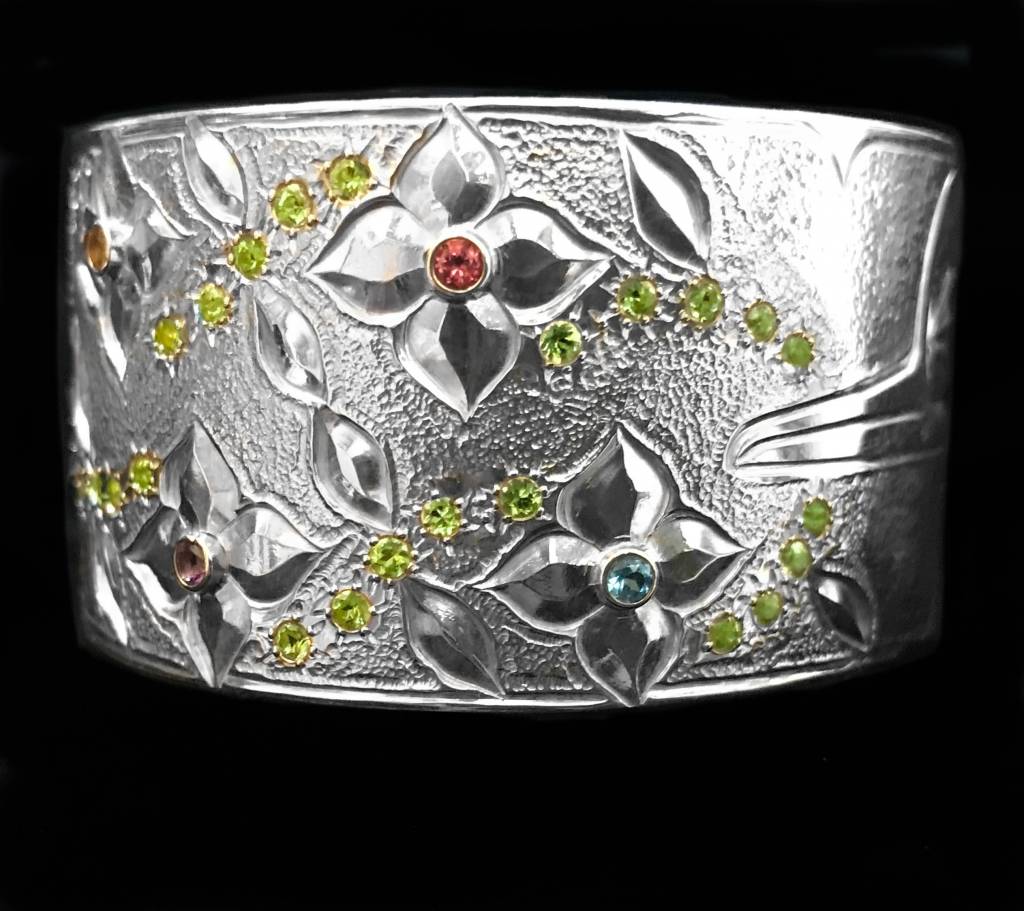 1 1/8" Silver Hummingbird Bracelet with Stones