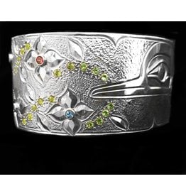 1 1/8" Silver Hummingbird Bracelet with Stones
