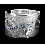 Silver Orca Pod Bracelet with Saphire Waves