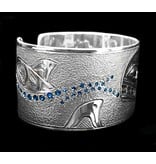 Silver Orca Pod Bracelet with Sapphire Waves