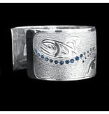 Silver Orca Pod Bracelet with Sapphire Waves