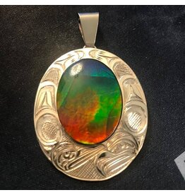 SOLD  14 kt and ammolite pendant Richie Baker