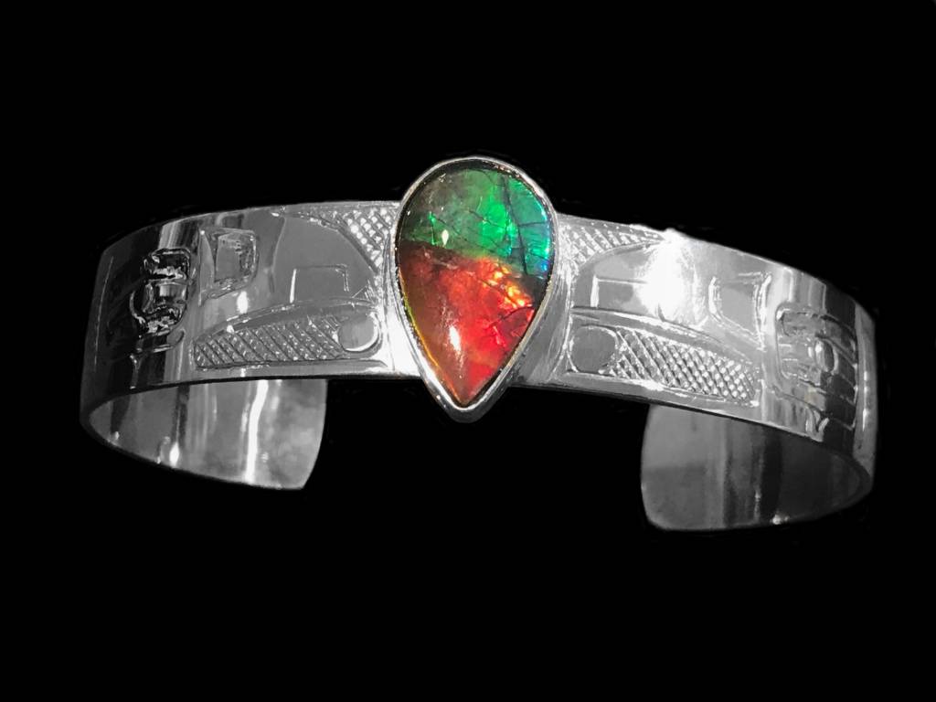 1/2" Silver and AA Ammolite Bracelet by Terrence Campbell