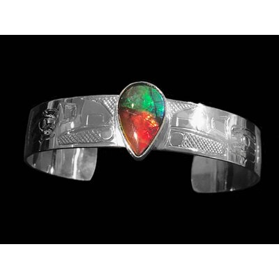 Indigenous Silver and Ammolite Raven Bracelet