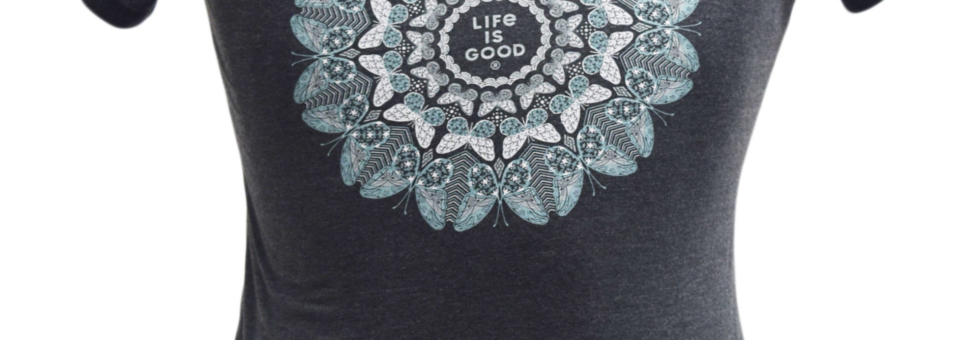 Butterfly Mandala Night Black T-Shirt Life Is Good