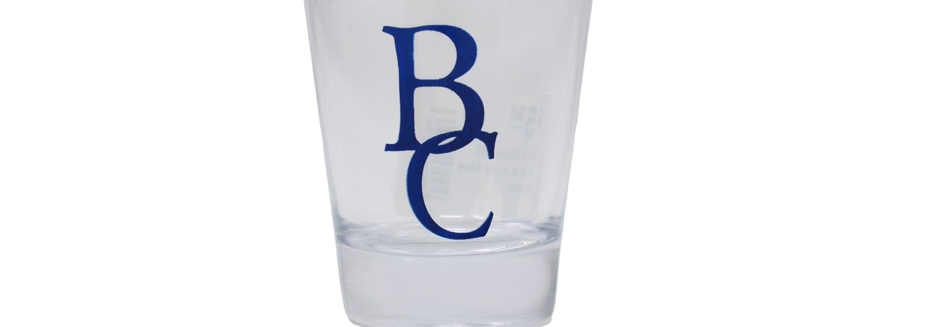Shot Glass, BC logo in navy blue imprint