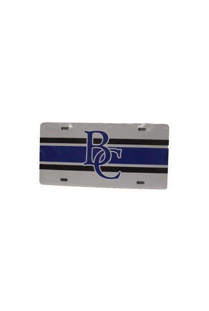License Plate, BC White w/ Black and Royal Stripes