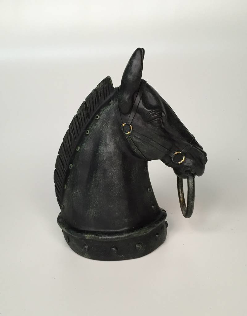 Black Horse Head Statue With Ring in Mouth