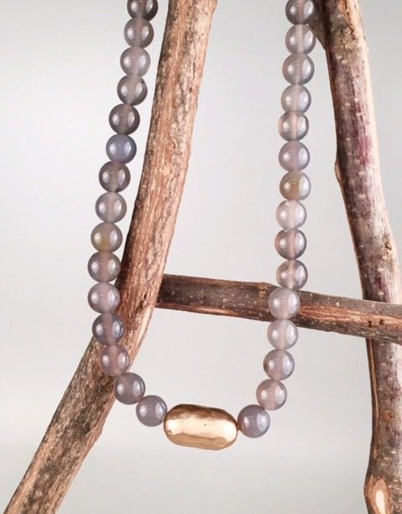 Gray & Gold Beaded Necklace