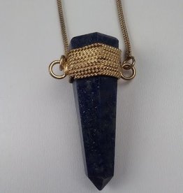 Blue Crystal Necklace With Gold Chain