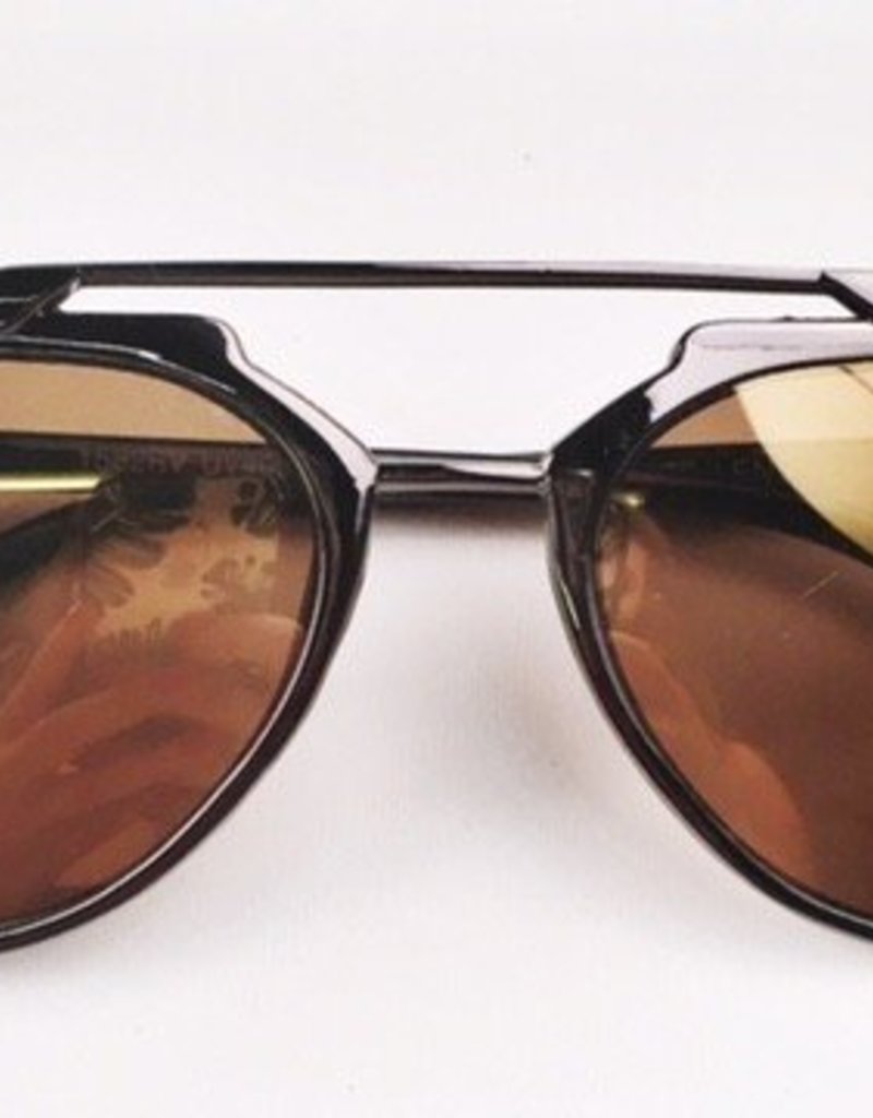 Gun Metal Frame Sunglasses With Top Bar and Dark Gold Lenses