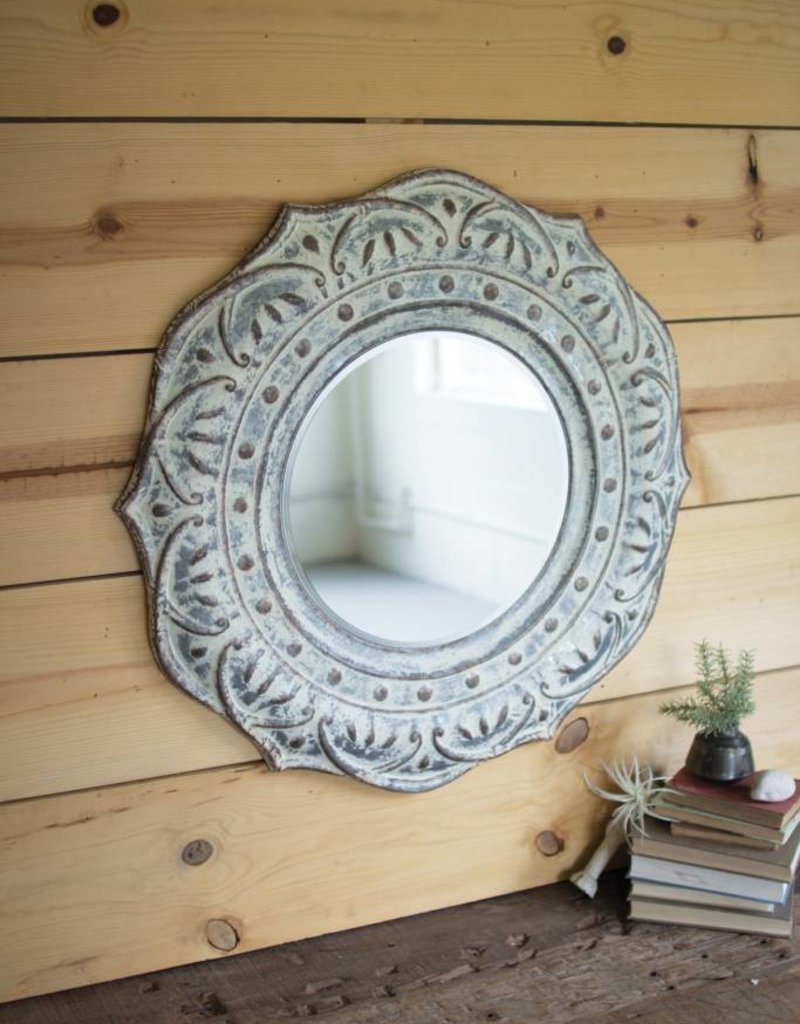 Pressed Metal Flower Wall Mirror