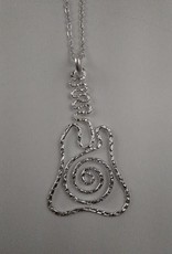 Swirly Guitar Silver Plated Necklace With Long Chain