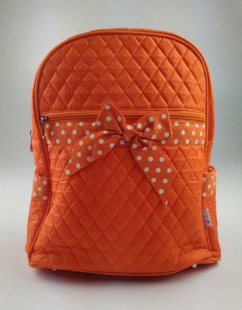 Orange and White Quilted Solid Large Zippered Backpack