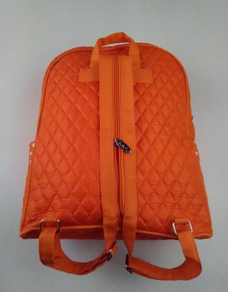 Orange and White Quilted Solid Large Zippered Backpack