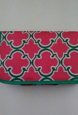 Pink and Green Quatrefoil Print Roll Up Cosmetic Bag