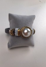 Metallic Pearl Stone Bracelet With Black and White Strap