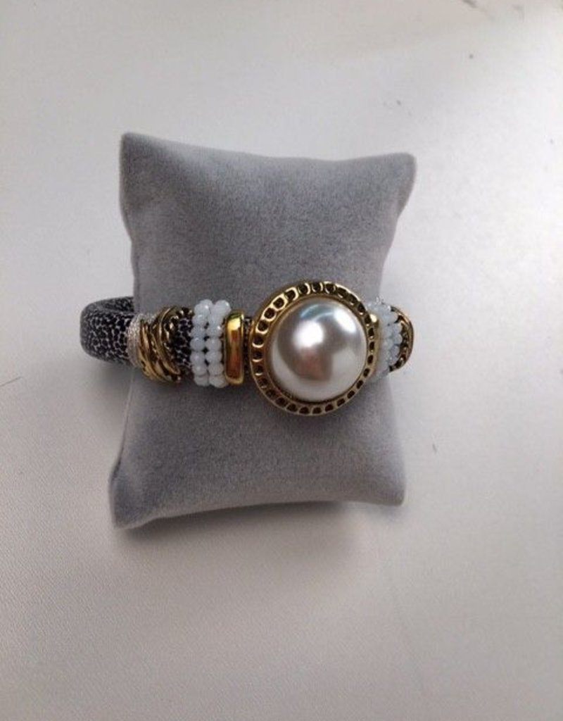 Metallic Pearl Stone Bracelet With Black and White Strap