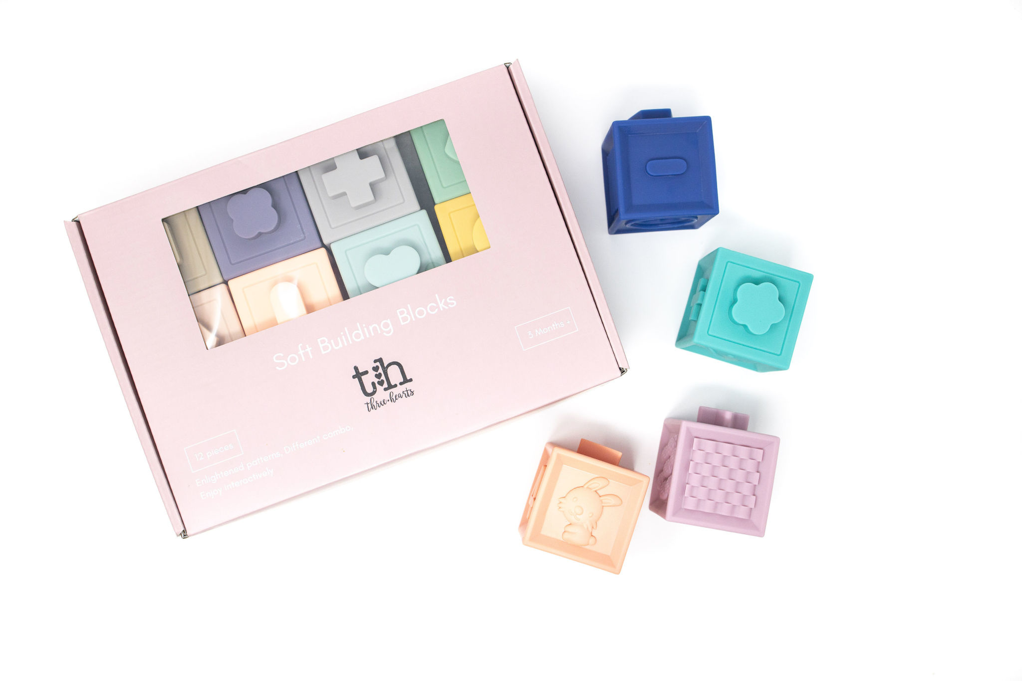 Three Hearts Silicone Building Blocks Teether & Bath Toy Multi (Original Color Set)