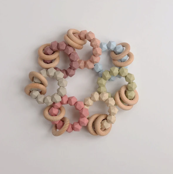 Three Hearts Abby Teething Rattle (Multiple Colors)