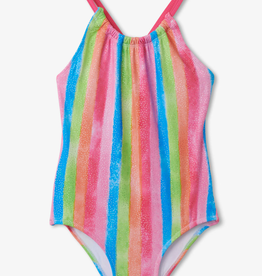 Hatley Rainbow Stripes Swimsuit Fandango Pink