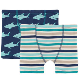 Kickee Pants Boxer Briefs Set (Blue Sharky/Sand Sea Stripe)