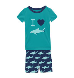 Kickee Pants SS Graphic Tee PJ Set w/ Shorts Blue Sharky